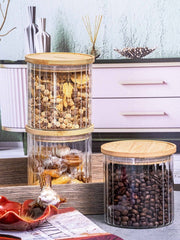 Premium Ribbed Clear Storage Jar with Bamboo Lid