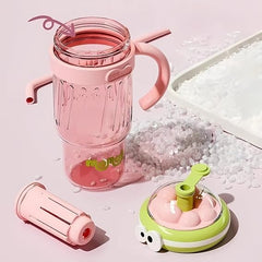 Cute Cartoon Straw Cup with Handle – Kids Juice & Water Tumbler