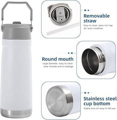 Outdoor Sport Water Bottle 22oz 18 oz Water Bottle With Straw Lid And Portable Handle, Vacuum Insulated Stainless Steel Wide Mouth Flask Keeps hot and cold Leak-proof