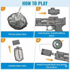 Electric Water Gun for Holi - 350ml Large Capacity Drum Magazine - Automatic Rechargeable Battery & LED Lights