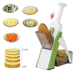 Adjustable Mandoline Slicer for Safe Slicing, Dicing & Julienne | 4 Cutting Modes, 40 Thickness Levels | Vegetable Slicer with Catch Container | Hand Press Mandoline for Kitchen