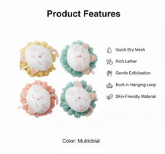 Cute Animal Mesh Bath Pouf Loofah Set for Kids & Adults