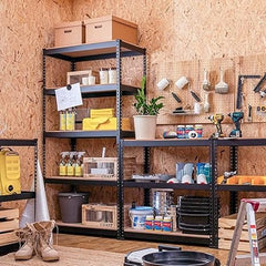 Large size boltless rack laminated|12-5 Shelf Black Matte Finish Adjustable Shelving Unit Storage Display Rack Steel Boltless Rivet Rack