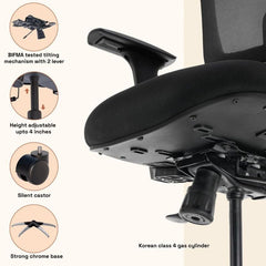 High Back Mesh Office Chair with Headrest & Lumbar Support | Adjustable Swivel Computer Chair with Wheels | Executive Work From Home Chair (Black)