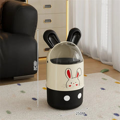 Cute Rabbit Ears Design Trash Can with Flip Lid for Living Room Bathroom Waste Bin