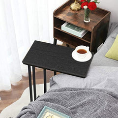 End Table Living Room, C Shaped End Table, Side Table for Couch Slide Under, C Table Sofa Side End Table,Wood Finish and Metal Frame