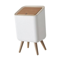 Modern Nordic Standing Dustbin with Wooden Legs & Soft-Close Lid