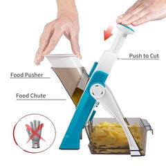 Adjustable Mandoline Slicer for Safe Slicing, Dicing & Julienne | 4 Cutting Modes, 40 Thickness Levels | Vegetable Slicer with Catch Container | Hand Press Mandoline for Kitchen