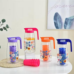 Floral Design Water Jug with Matching Stackable Cups Set