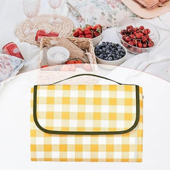 Yellow-Checked-Foldable-Picnic-Mat-Portable-Outdoor-Blanket