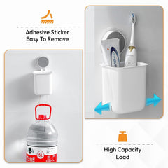 Wall Mounted Toothbrush Holder| Self-Adhesive Bathroom Organizer for Toothbrushes| Toothpaste, Shavers & Makeup Brushes| Sturdy Plastic Toothbrush Stand (Pack of 2)