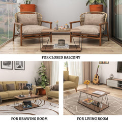Modern 2-Tier Wire Coffee Tepoy with Storage Shelf | Wooden Finish Center Table for Living Room | Rectangular Tea Table for Home & Office| (Wire TEPOY)