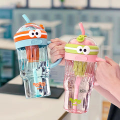 Cute Cartoon Straw Cup with Handle – Kids Juice & Water Tumbler