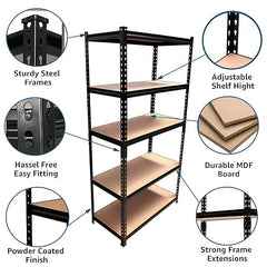 Large size boltless rack laminated|12-5 Shelf Black Matte Finish Adjustable Shelving Unit Storage Display Rack Steel Boltless Rivet Rack