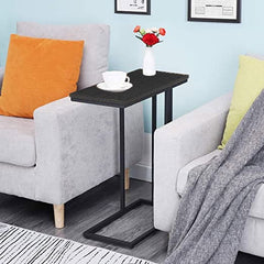End Table Living Room, C Shaped End Table, Side Table for Couch Slide Under, C Table Sofa Side End Table,Wood Finish and Metal Frame