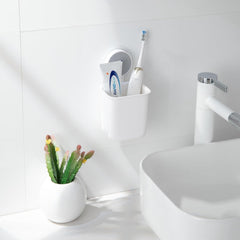 Wall Mounted Toothbrush Holder| Self-Adhesive Bathroom Organizer for Toothbrushes| Toothpaste, Shavers & Makeup Brushes| Sturdy Plastic Toothbrush Stand (Pack of 2)