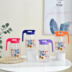 Floral Design Water Jug with Matching Stackable Cups Set