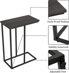 End Table Living Room, C Shaped End Table, Side Table for Couch Slide Under, C Table Sofa Side End Table,Wood Finish and Metal Frame