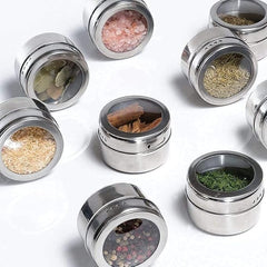 Stainless Steel Magnetic Spice Jar,Spice Rack/Containers for Kitchen Storage; Seasoning Masala Container fro Kitchen or Restaurants - Set of 4