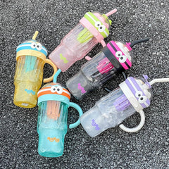 Cute Cartoon Straw Cup with Handle – Kids Juice & Water Tumbler
