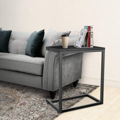 End Table Living Room, C Shaped End Table, Side Table for Couch Slide Under, C Table Sofa Side End Table,Wood Finish and Metal Frame