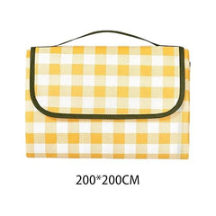 Yellow-Checked-Foldable-Picnic-Mat-Portable-Outdoor-Blanket