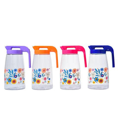 Floral Design Water Jug with Matching Stackable Cups Set