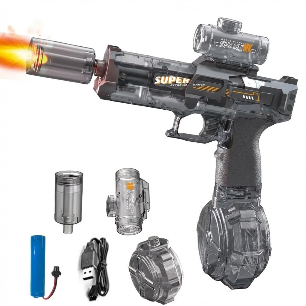 Electric Water Gun for Holi - 350ml Large Capacity Drum Magazine - Automatic Rechargeable Battery & LED Lights