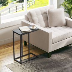 End Table Living Room, C Shaped End Table, Side Table for Couch Slide Under, C Table Sofa Side End Table,Wood Finish and Metal Frame