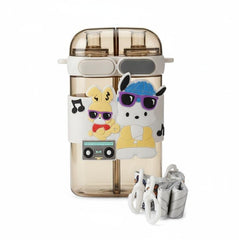 Cute Dual Straw Cartoon Water Bottle