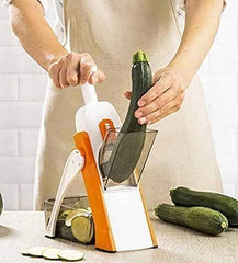 Adjustable Mandoline Slicer for Safe Slicing, Dicing & Julienne | 4 Cutting Modes, 40 Thickness Levels | Vegetable Slicer with Catch Container | Hand Press Mandoline for Kitchen