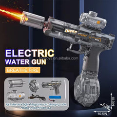 Electric Water Gun for Holi - 350ml Large Capacity Drum Magazine - Automatic Rechargeable Battery & LED Lights