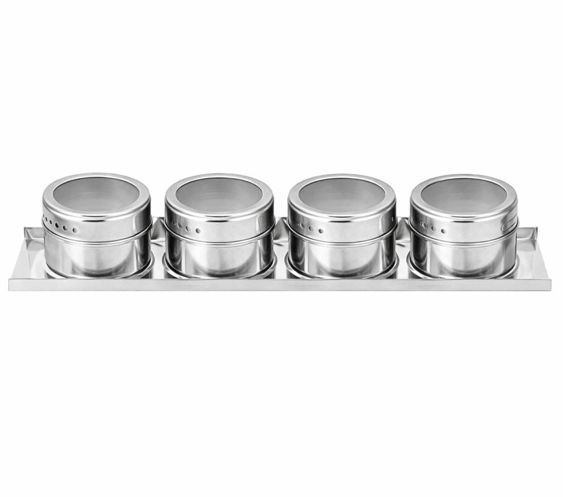 4 PCS Magnetic Stainless Steel Spice Jar Set – Spice Rack Holder, Masala Organizer for Kitchen, Restaurant, & Home Storage – Kitchen Seasoning Organizer with Magnetic Spice Containers