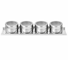 4 PCS Magnetic Stainless Steel Spice Jar Set – Spice Rack Holder, Masala Organizer for Kitchen, Restaurant, & Home Storage – Kitchen Seasoning Organizer with Magnetic Spice Containers