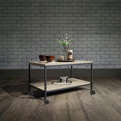Metal Heavy Duty Coffee Center Wheels 2-Tier Tea Table with Storage Shelf, Cocktail Table TV Stand Accent Furniture for Home Office Living Room