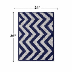 Premium Blue & White Chevron Anti-Slip Bathroom Floor Mat – Soft Absorbent Microfiber Rug for Bedroom, Kitchen & Entryway ( Set Of 2)
