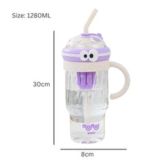 Cute Cartoon Straw Cup with Handle – Kids Juice & Water Tumbler