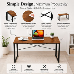 Computer Table for Home & Office | Space-Saving Work from Home Desk | Strong Metal Frame & Wood Brak Top | 37" x 19"/50 KGs Capacity (Rustic Brown)