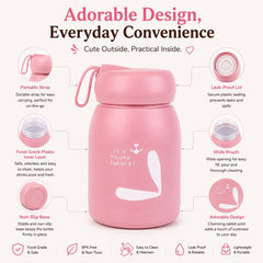 Water Bottle with Cute Rabbit Design – Leakproof Kids water for Hot & Cold Drinks, Portable Thermos Bottle with Strap for Kids, School, Office & Travel