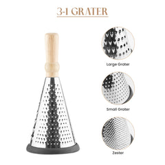 Stainless Steel Cone Grater with Wooden Handle (Medium size)