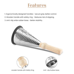 Stainless Steel Cone Grater with Wooden Handle (Medium size)