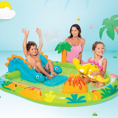 Kids Inflatable Dinosaur Water Play Pool with Slide & Sprinkler – Outdoor Summer Splash Pool for Toddlers