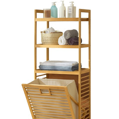 Wooden Laundry Basket with Storage Shelves